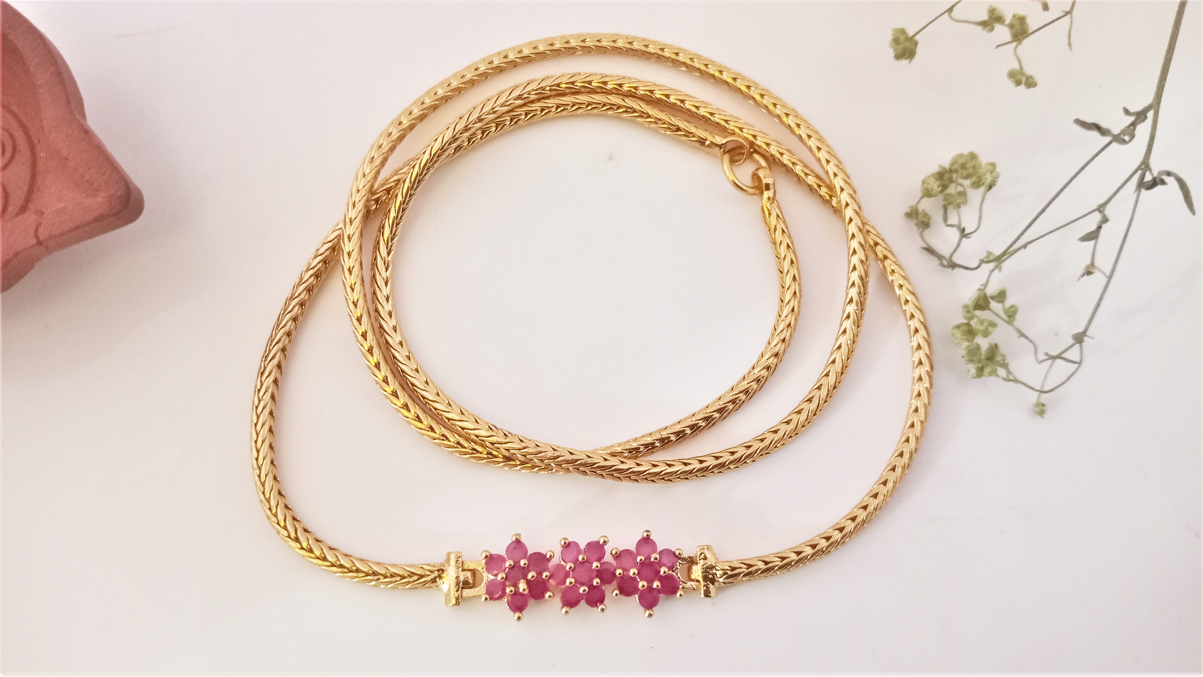 Diyas 24"(60cm) Mugappu Chain  Expertly Gold plated & adorned with stunning American Diamond Stones F37R