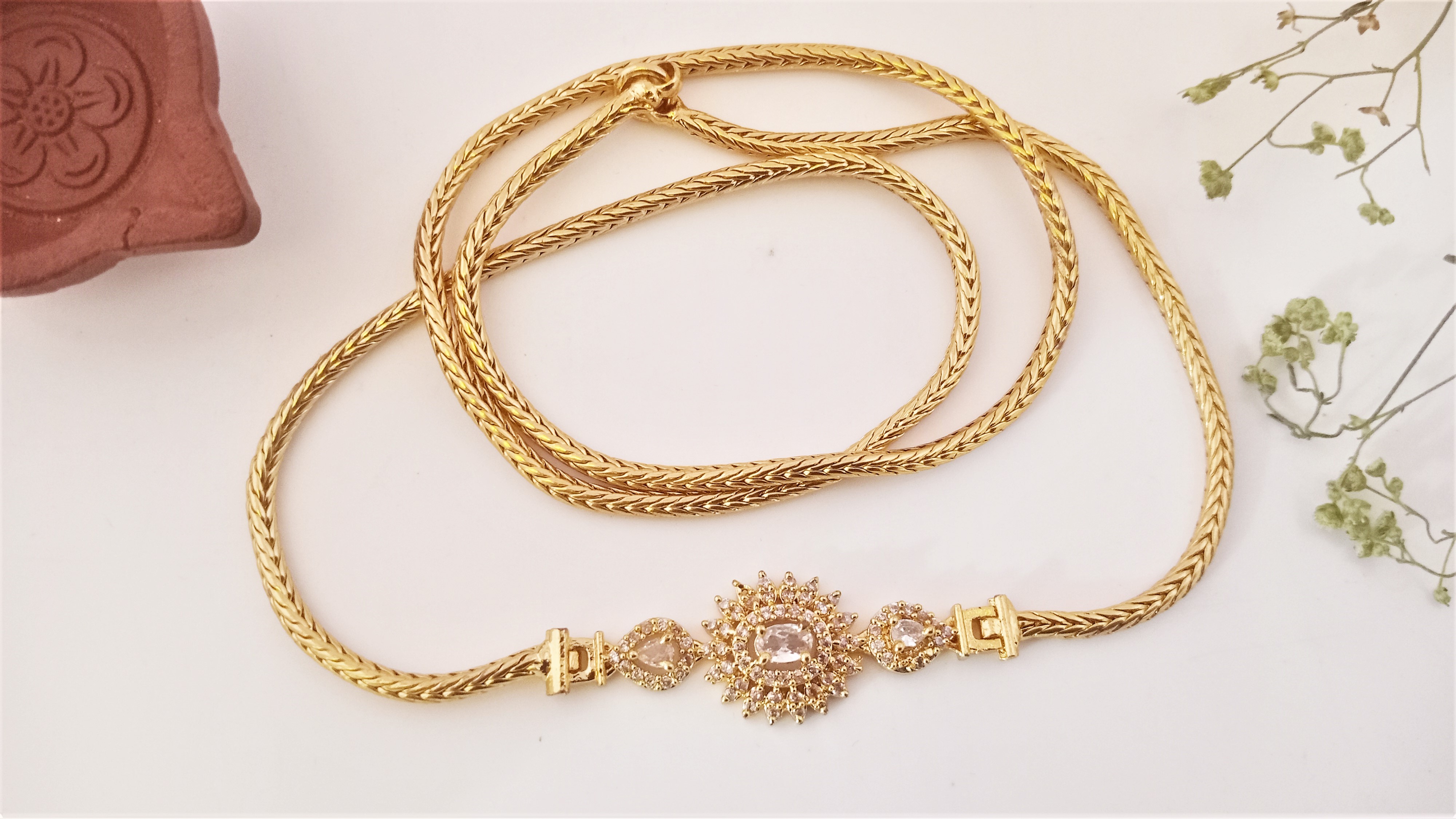Diyas 24"(60cm) Mugappu Chain  Expertly Gold plated & adorned with stunning American Diamond Stones B1S2W