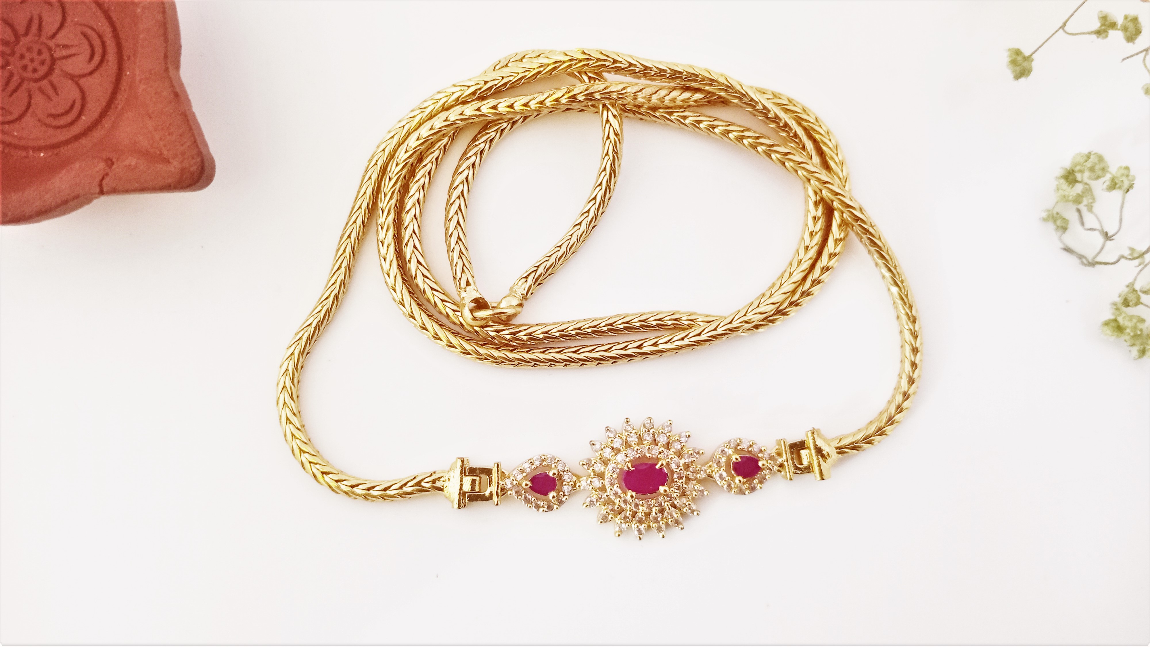 Diyas 24"(60cm) Mugappu Chain  Expertly Gold plated & adorned with stunning American Diamond Stones B1S2WR