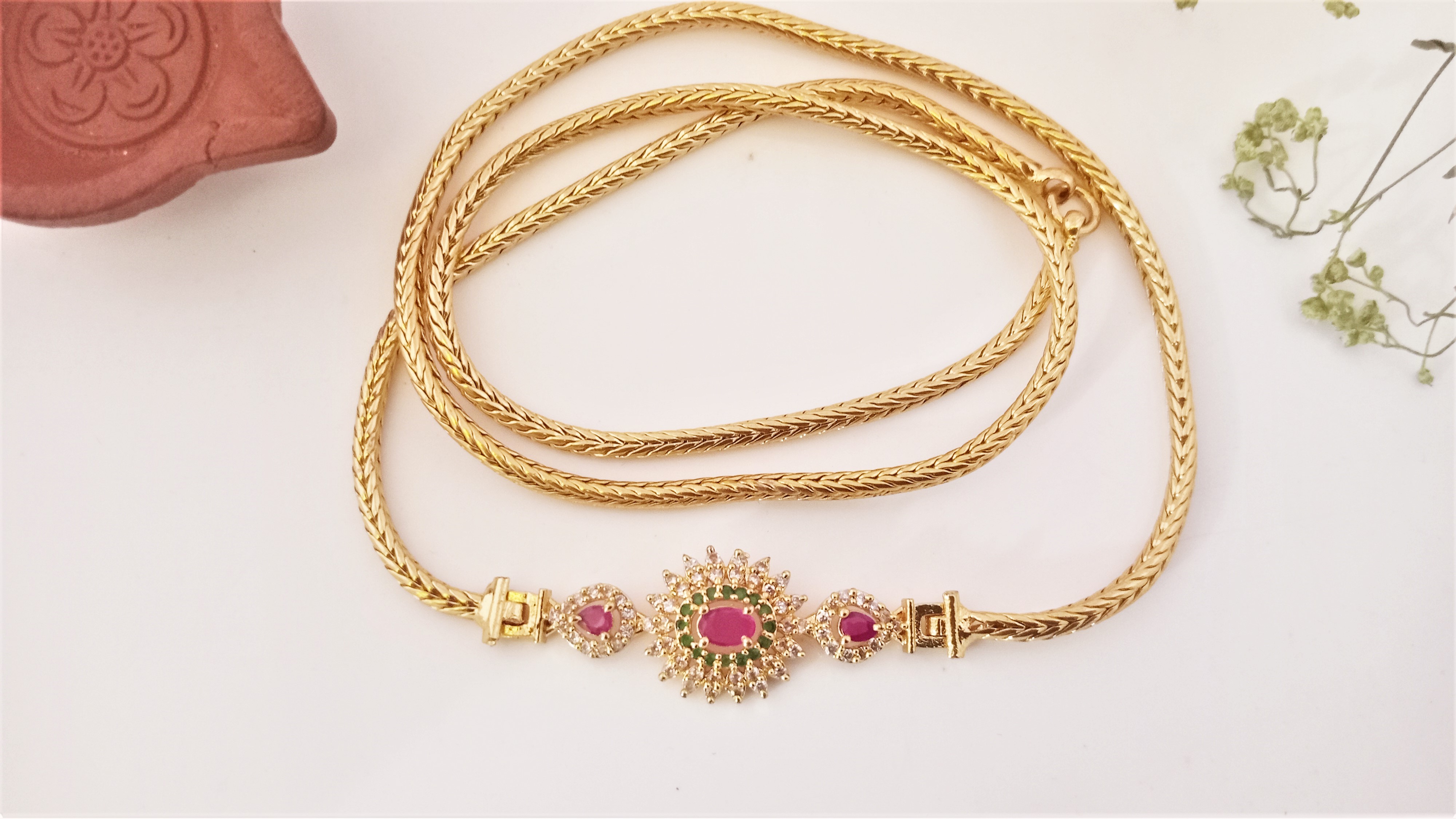 Diyas 24"(60cm) Mugappu Chain  Expertly Gold plated & adorned with stunning American Diamond Stones B1S2WRG