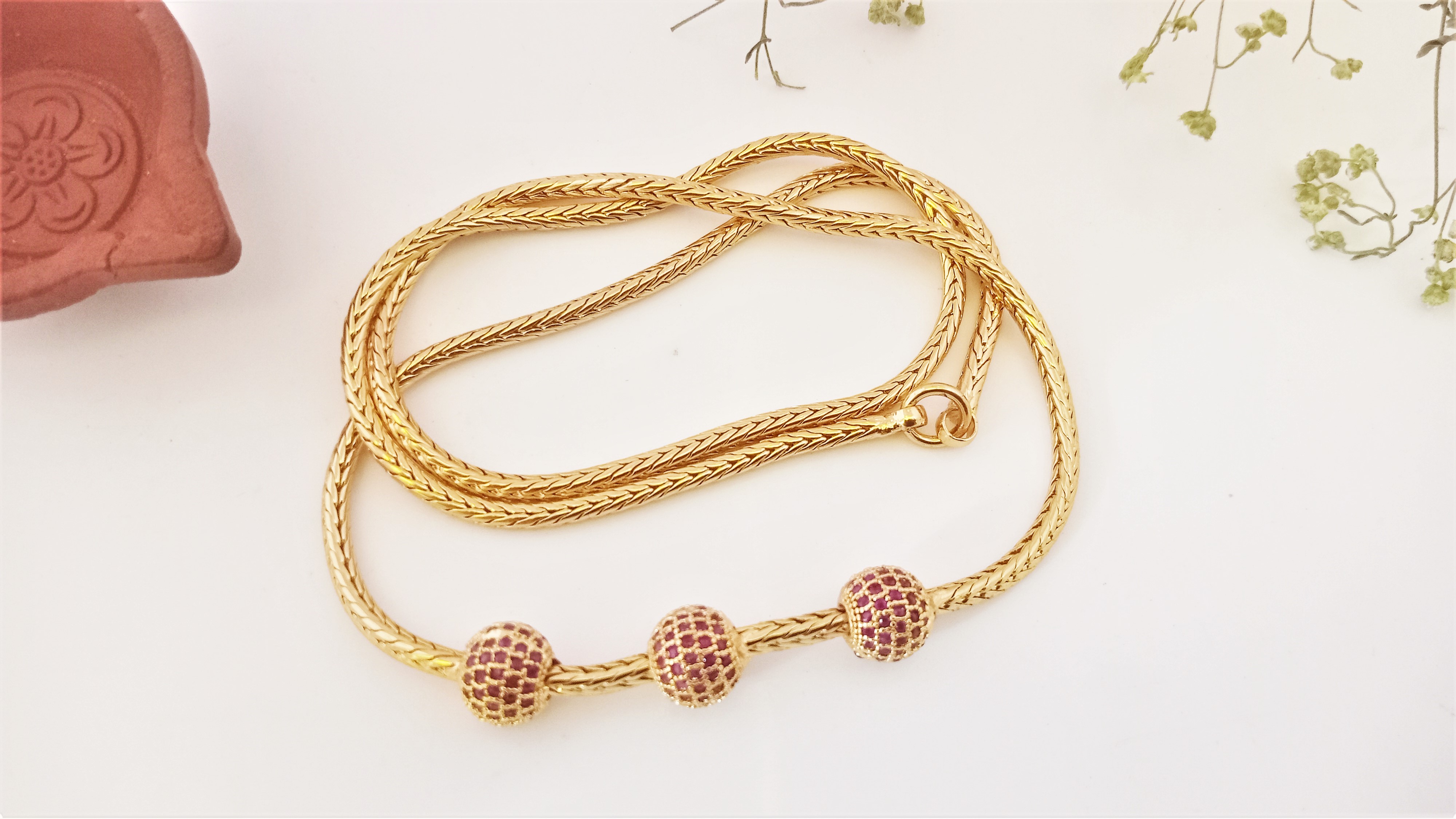 Diyas 24"(60cm) Mugappu Chain  Expertly Gold plated & adorned with stunning American Diamond Stones