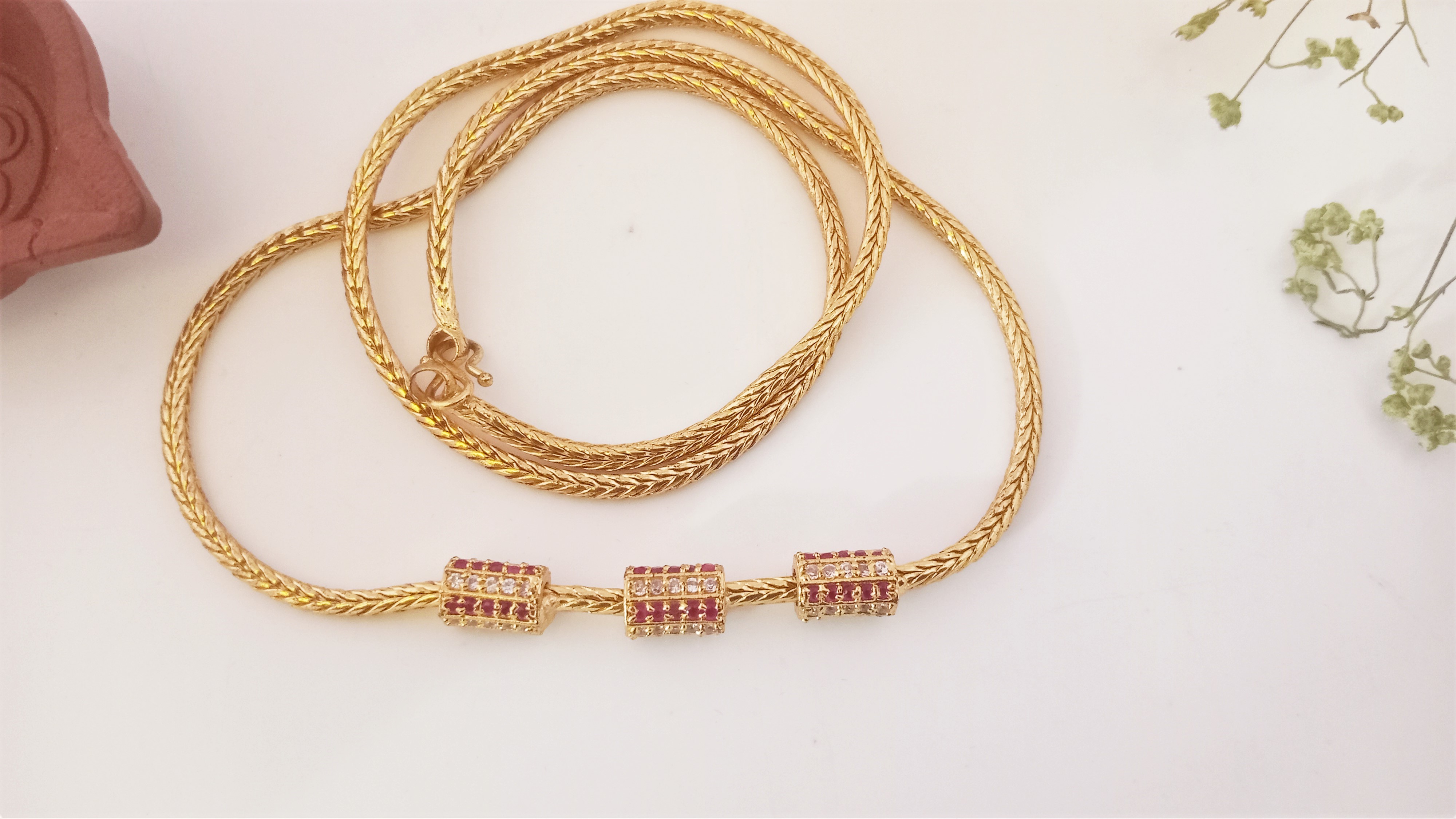 Diyas 24"(60cm) Mugappu Chain  Expertly Gold plated & adorned with stunning American Diamond Stones Cyl WR