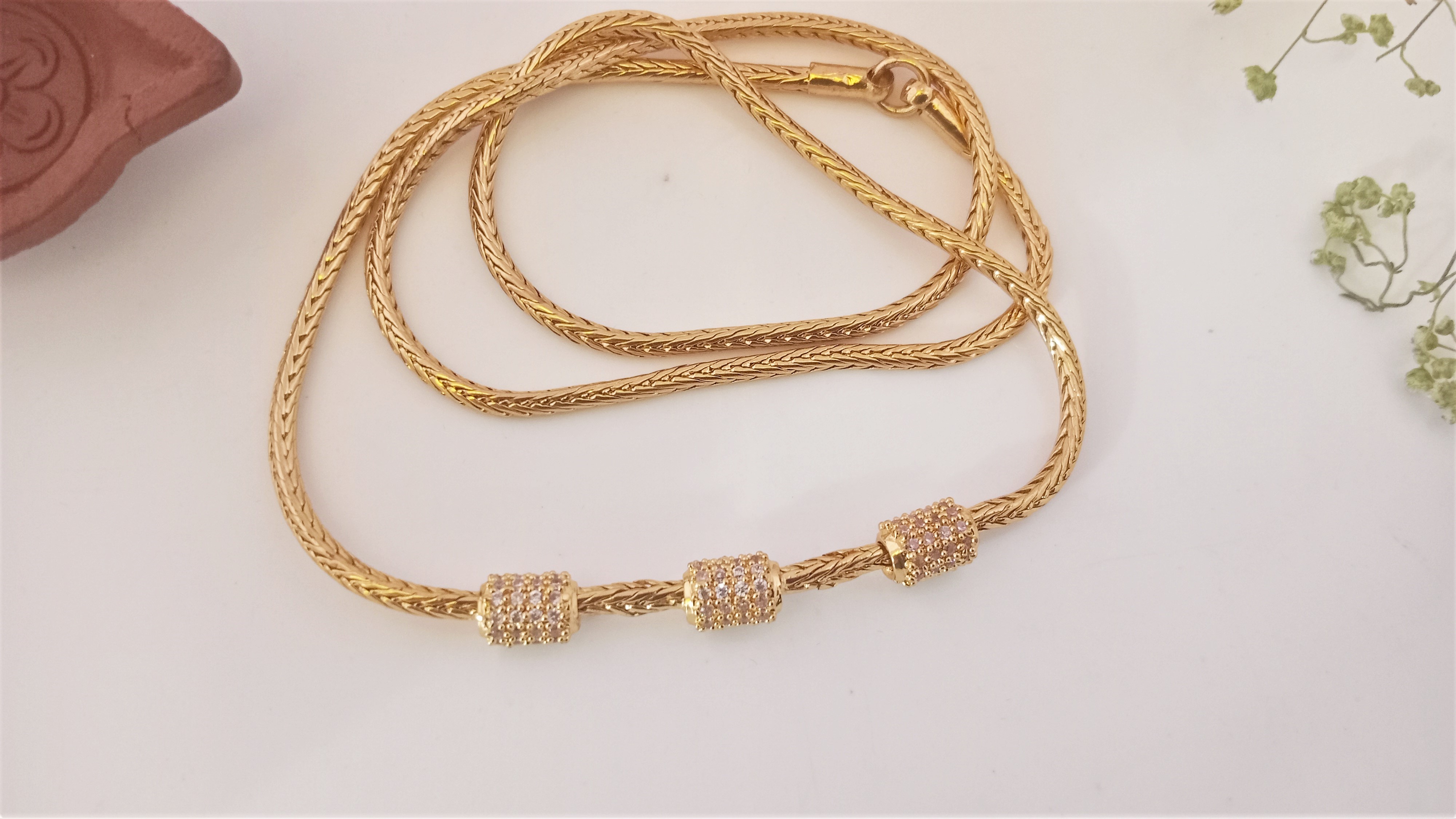 Diyas 24"(60cm) Mugappu Chain  Expertly Gold plated & adorned with stunning American Diamond Stones CylW