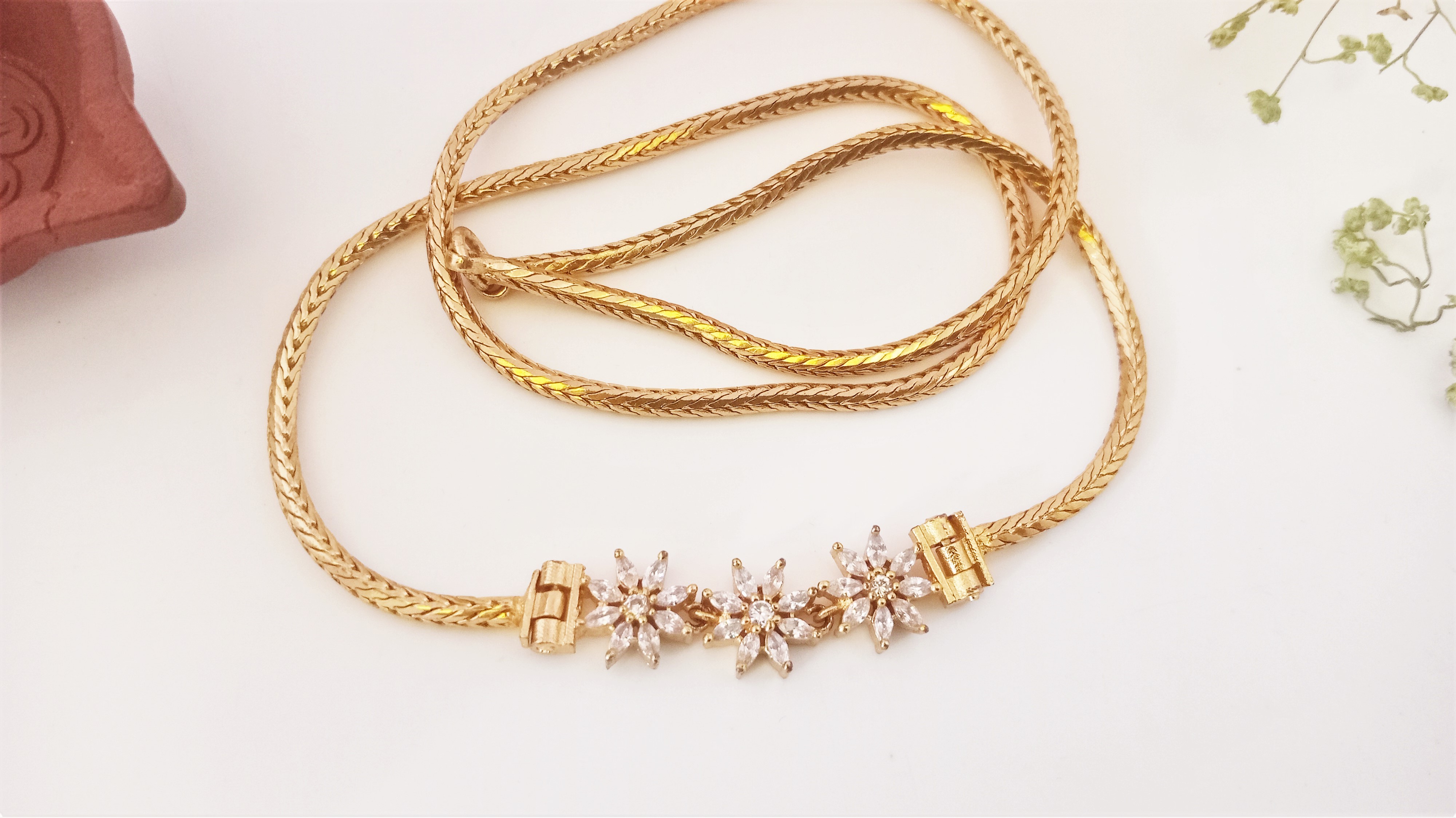 Diyas 24"(60cm) Mugappu Chain  Expertly Gold plated & adorned with stunning American Diamond Stones F8W