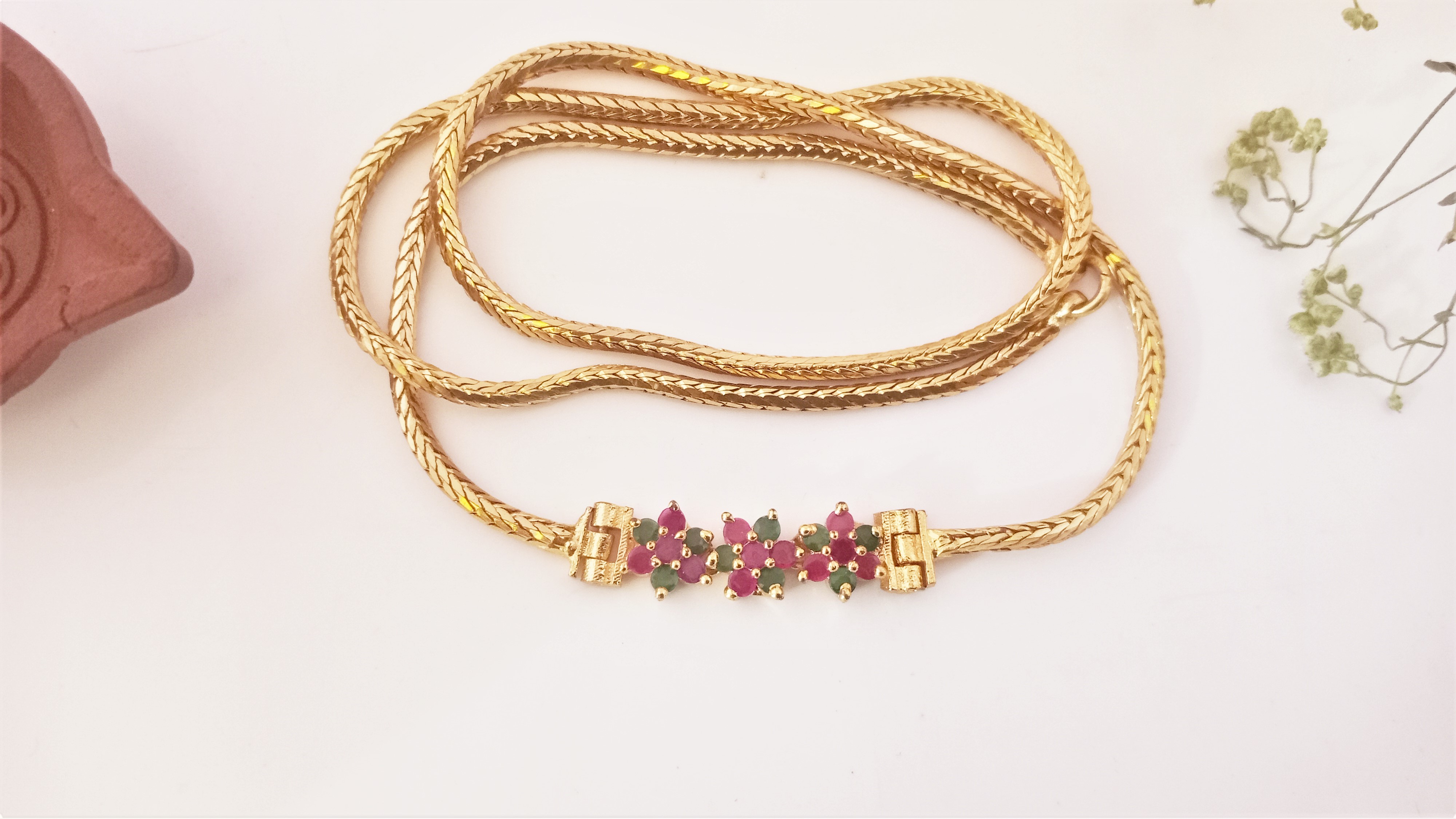 Diyas 24"(60cm) Mugappu Chain  Expertly Gold plated & adorned with stunning American Diamond Stones F37GR