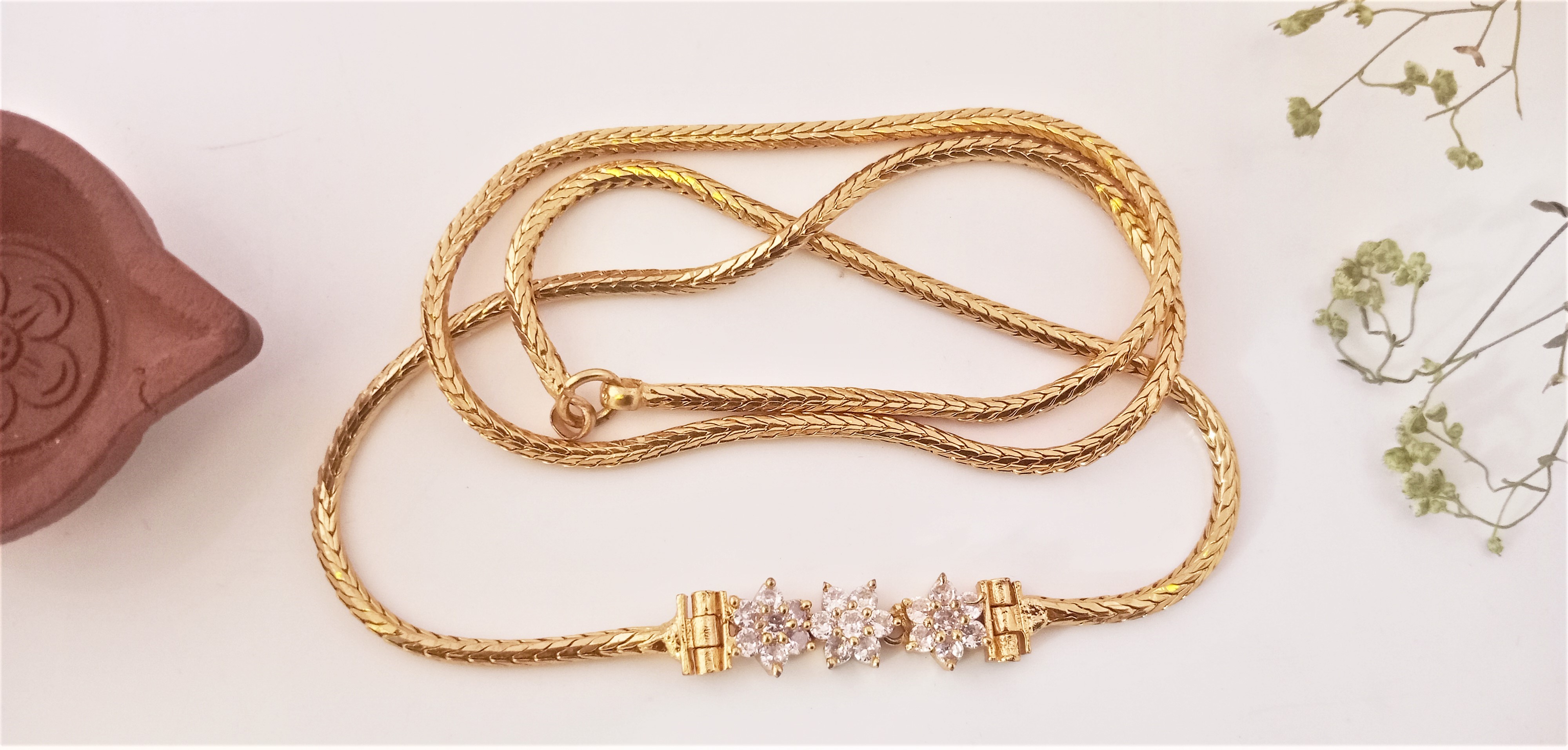 Diyas 24"(60cm) Mugappu Chain  Expertly Gold plated & adorned with stunning American Diamond Stones F37W
