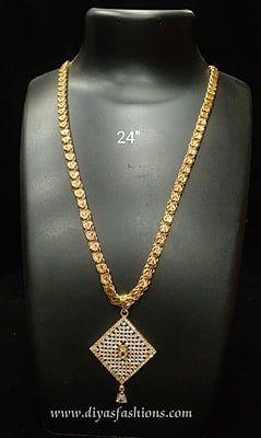 Diyas  Long chain with AD Dollar /Pendant-Micro Gold Plated 24"(60cm)DDC10