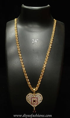 Diyas  Long chain with AD Dollar /Pendant-Micro Gold Plated 24"(60cm)DDC11