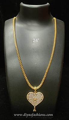 Diyas  Long chain with AD Dollar /Pendant-Micro Gold Plated 24"(60cm)DDC12