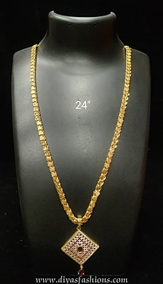 Diyas  Long chain with AD Dollar /Pendant-Micro Gold Plated 24"(60cm)DDC13