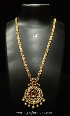 Diyas  Long chain with AD Dollar -Micro Gold Plated 24"(60cm)DDC3