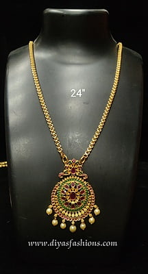 Diyas  Long chain with AD Dollar -Micro Gold Plated 24"(60cm)DDC4