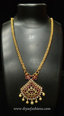 Diyas  Long chain with AD Dollar /Pendant-Micro Gold Plated 24"(60cm)DDC5