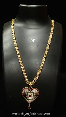 Diyas  Long chain with AD Dollar /Pendant-Micro Gold Plated 24"(60cm)DDC6