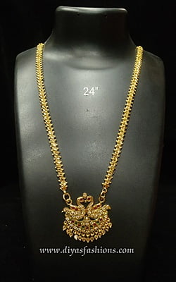 Diyas  Long chain with AD Dollar /Pendant-Micro Gold Plated 24"(60cm)DDC7