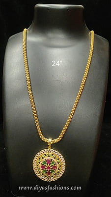 Diyas  Long chain with AD Dollar /Pendant-Micro Gold Plated 24"(60cm) DDC8