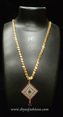 Diyas  Long chain with AD Dollar /Pendant-Micro Gold Plated 24"(60cm)DDC9
